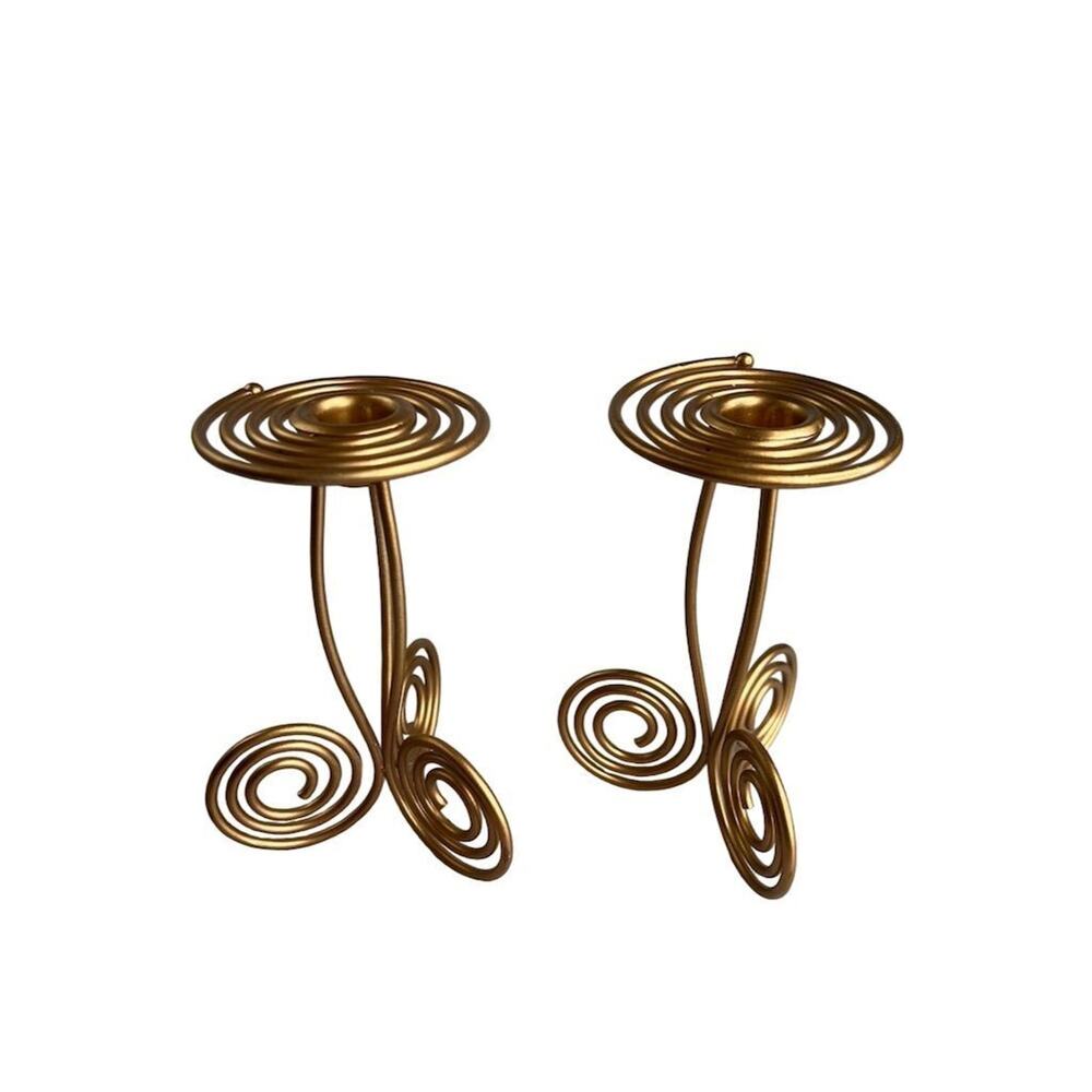 Set‎ of 2 Gold Spiral Metal Candle Holders for Pillar Candles MCM